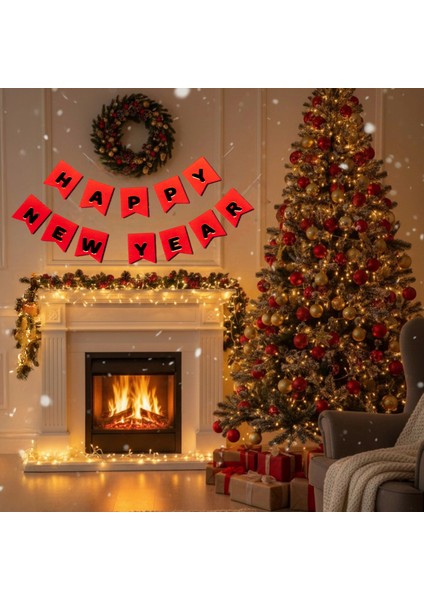 Yılbaşı Happy New Year Siyah Yazı Süsü indirimleri