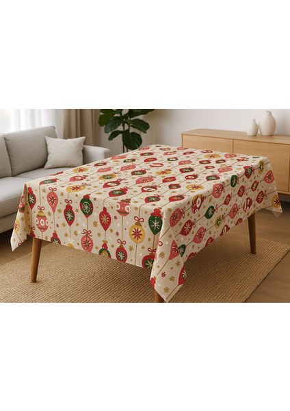 Duck Keten Noel Temalı Masa Örtüsü – Leke Tutmaz, Dayanıklı Kalın Kumaş, Yılbaşı Desenli Masa Örtüsü