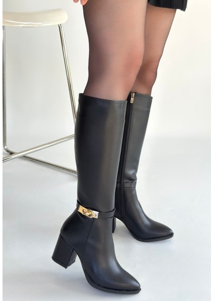 Jeoli Siyah Cilt Topuklu Çizme - Lisinya fiyatları