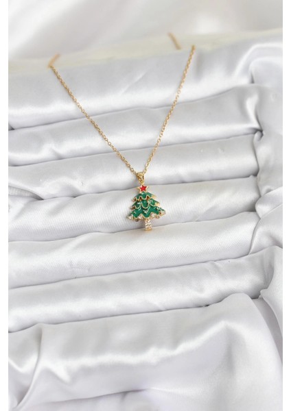 Bfs 316L Çelik Zincir Gold Renk Çam Ağacı Model Yılbaşı Temalı Kadın Kolye fiyatları