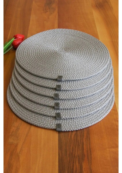 Amerikan Servis Runner 6 Lı Sunum Supla M&ro Gri Takımı Örgü Tabak Altı Yanmaz (Gri)