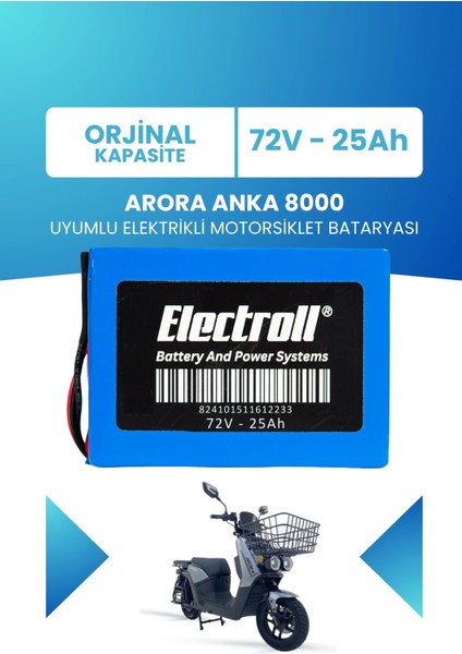 Arora Anka 8000 Uyumlu Batarya Lifepo4 72V 25AH Elektrikli Motorsiklet Bataryası