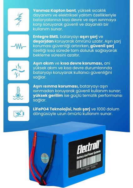 Arora Anka 8000 Uyumlu Batarya Lifepo4 72V 25AH Elektrikli Motorsiklet Bataryası fiyatları