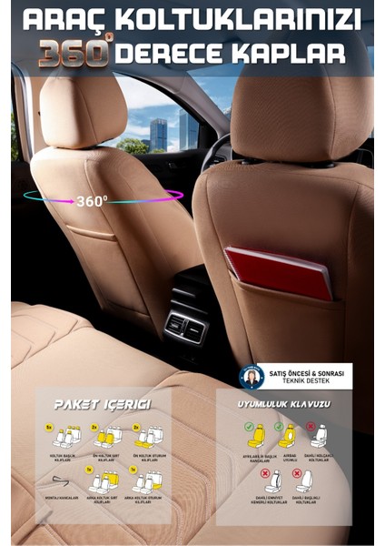 Alfa Romeo 146 Deri Detaylı Oto Koltuk Kılıfı Ön Arka Set Karbon Serisi Bej Scr