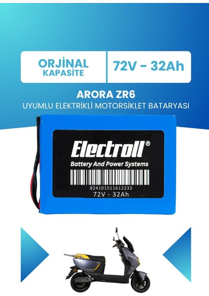 Arora Zr6 Uyumlu Batarya Lifepo4 72V 32AH Elektrikli Motorsiklet Bataryası
