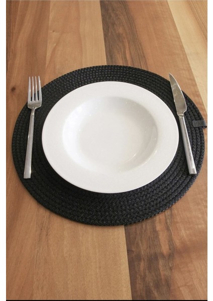 6 Adet Siyah Jüt Supla / Amerikan Servis Lux Sunum Tabak Altlığı