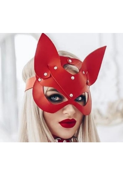Dodes Fantezi Deri Seksi Kırmızı Kedi Maske Kelepçe Kırbaç Seti ( 3'lü Set) TG275367 modelleri