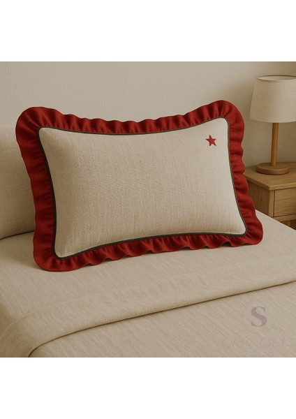 Yıldız Nakışlı Fırfırlı Buldan Keteni Yastık Kılıfı (50X70) 1 Adet