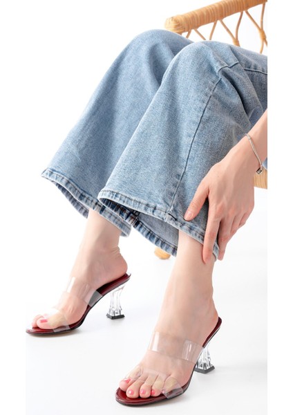 S-618 Bordo Rugan Çift Bantlı Topuklu Kadın Terlik fiyatları