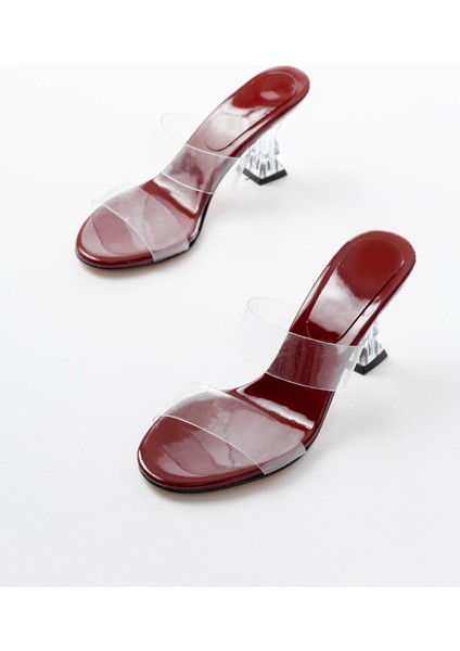 S-618 Bordo Rugan Çift Bantlı Topuklu Kadın Terlik modelleri