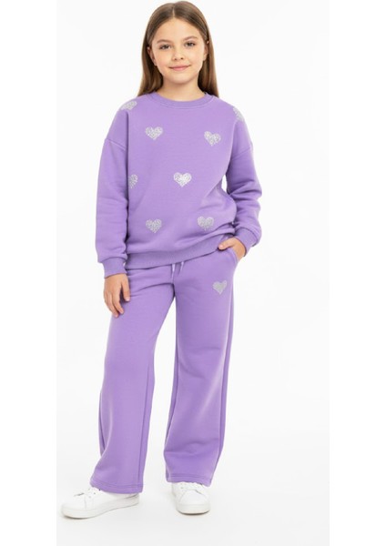 Kız Çocuk Taş Kalp Baskılı-2 Iplik-Alt-Üst Takım-5-12 Yaş 12437