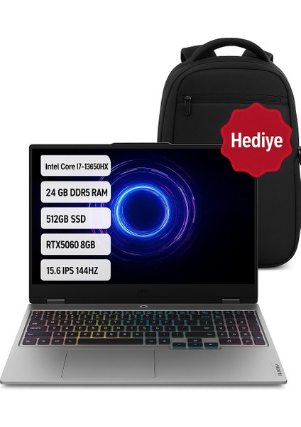 Lenovo Loq 15IRX10 83JE00ETTRTC01 I7-13650HX 24GB Ddr5 512GB SSD RTX5060 8gb 15.6 IPS 144Hz Freedos Gaming Bilgisayar