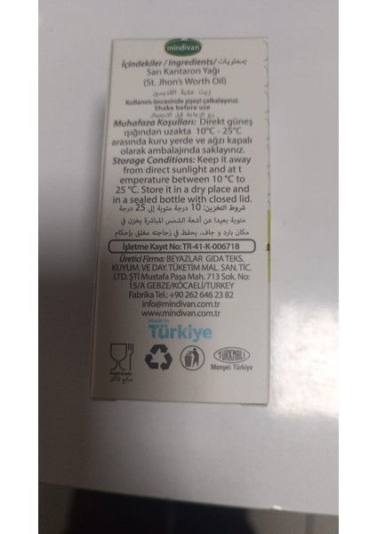 Mindivan Soğuk Sıkım Sarı Kantaron Yağı 50ML fiyatları