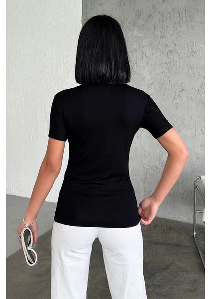 Rahat ve Şık Kısa Kollu Bisiklet Yaka Likralı Viskon Penye Body Siyah ( Lisinya ) modelleri