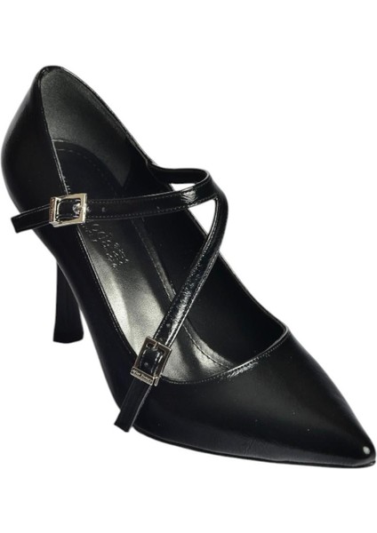 V820467260 Siyah Rustik Kalın Topuklu Kadın Ayakkabı