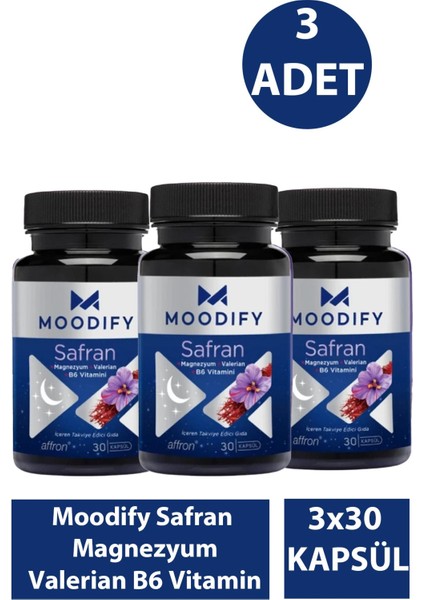 Asfstore Moodify Safran Magnezyum Valerian B6 Vitamin 30 Kapsül 3 Adet