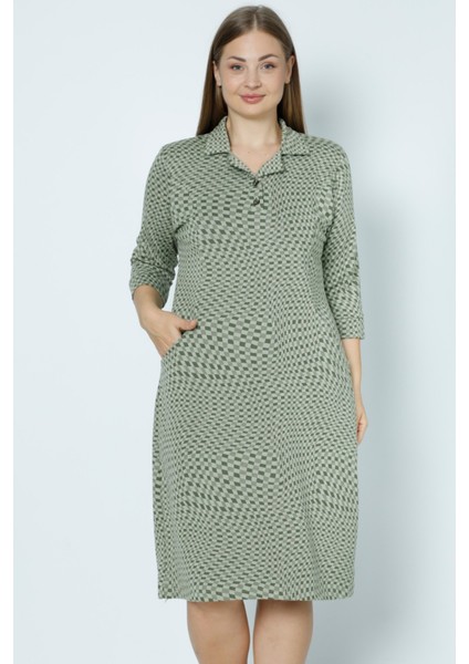 Yeşil Desenli Büyük Beden Jakarlı Büyük Beden Elbise fiyatları