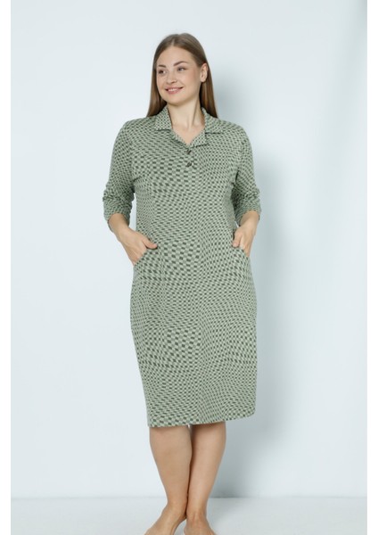 Yeşil Desenli Büyük Beden Jakarlı Büyük Beden Elbise modelleri