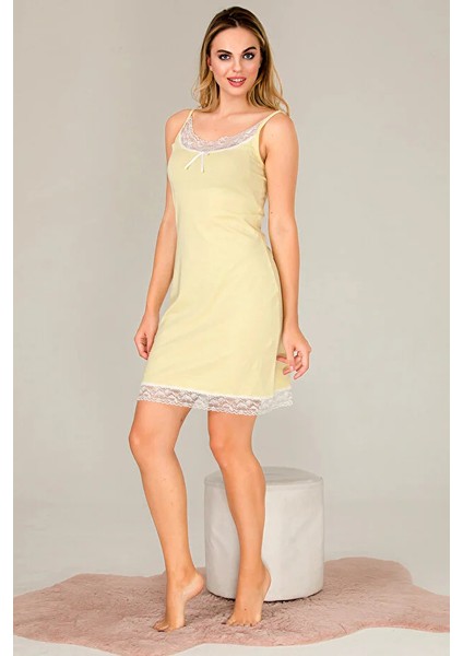 Lady Dantel Detaylı Açık Sarı Gecelik