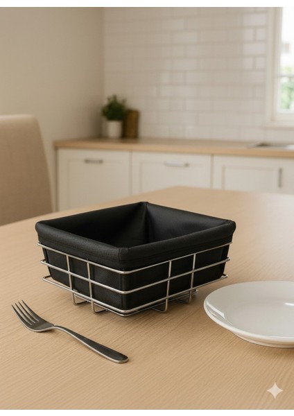 Ekmeklik Metal Sepet & Kumaşlı Siyah Kare Modern Tasarım fiyatları