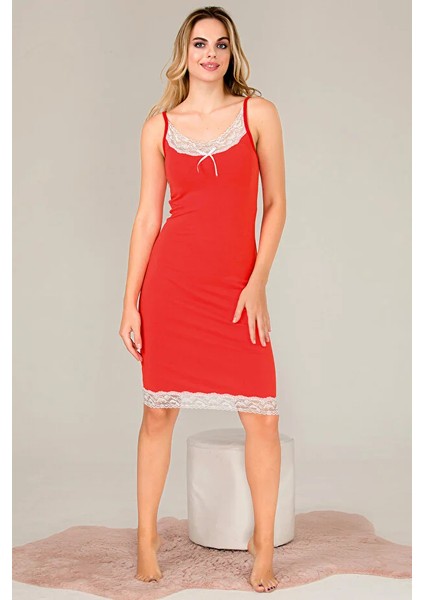 Lady Dantel Detaylı Kiremit Gecelik