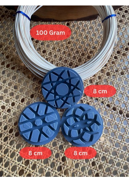 Rattan Core Doğal Bambu Çubuk 2 mm 100 gr ve 3 Adet 8 cm Küçük Boy, Rattan Örme Kalıbı 2 Si Birlikte