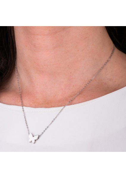 Kelebek Figürlü Gümüş Renk Çelik Kadın Kolye – Zarif ve MinimalTasarım Kolyesi fiyatları