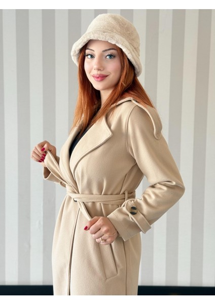 Kadın Kruvaze Yaka Belden Bağlamalı Oversize Kaşe Kaban fiyatları