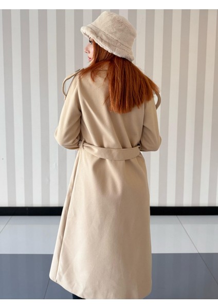 Kadın Kruvaze Yaka Belden Bağlamalı Oversize Kaşe Kaban fırsatları