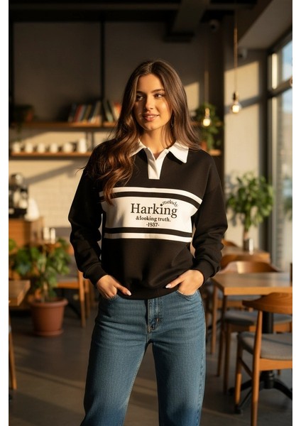 Harking Baskılı Gömlek Yaka Üç Ip Sweatshirt fiyatları