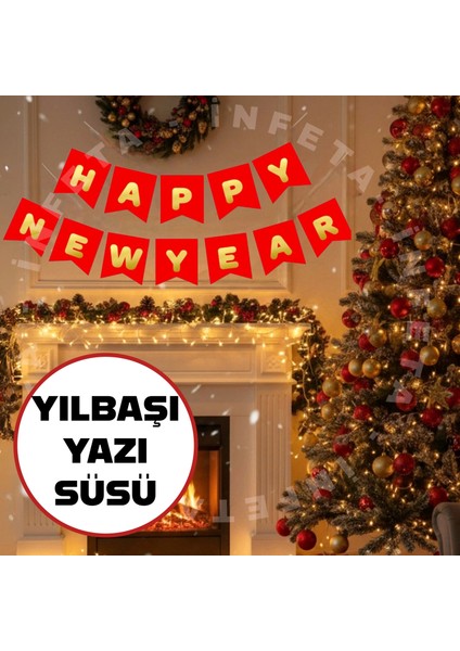 Yılbaşı Happy New Year Gold Yazı Süsü