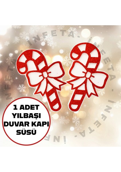 Kurdele Baston Şeker Yılbaşı Süsü 1 Adet Strafor Noel Ağaç Duvar Kapı Süsü