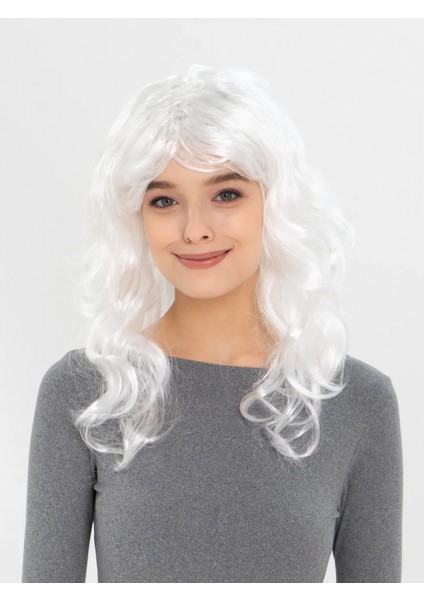 Beyaz Renk Kahküllü Dalgalı Uzun Parti Peruğu