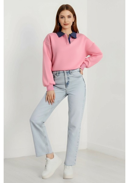 Gömlek Yaka Üç Ip Kadın Sweatshirt