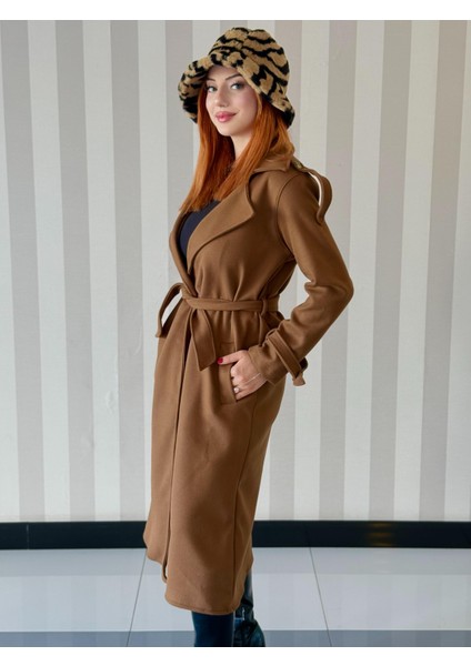 Kadın Kruvaze Yaka Belden Bağlamalı Oversize Kaşe Kaban fiyatları