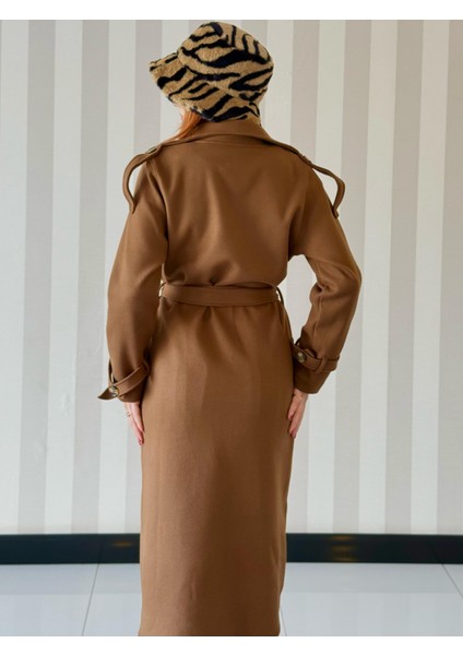 Kadın Kruvaze Yaka Belden Bağlamalı Oversize Kaşe Kaban fırsatları