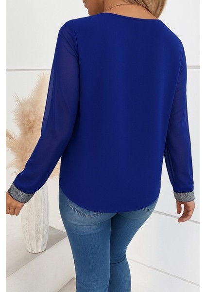 Kadın Uzun Kollu V Pulpayet Yakalı Ithal Krep Bluz modelleri