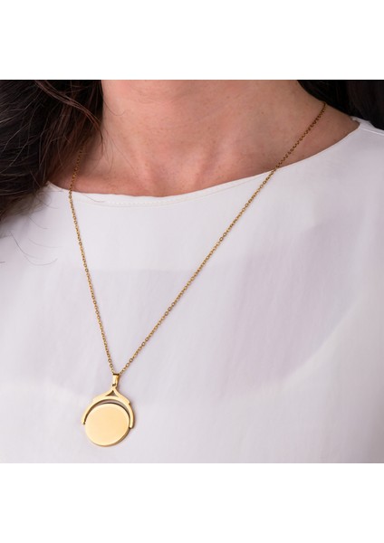 Yuvarlak Formlu Altın Renk Çelik Kadın Kolye – Modern ve ZarifTasarım Kolyesi