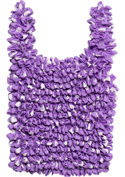 Büyük Boy Genişleyen Puantiyeli Lila Alışveriş Çantası