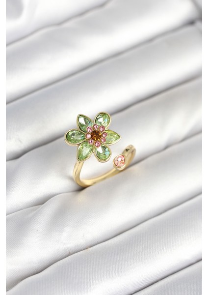 Çiçek Model Yeşil Pirinç Gold Renk Yüzük - TJ-BYK3901 fiyatları