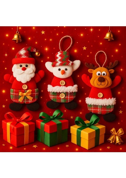 1 Adet Peluş Karakterlerle Eğlenceli Yeniyıl Dekoru Noel Figürleri Yılbaşı Ağaç Süsleri 17 cm x 11CM modelleri