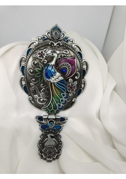 Vintage Metal Tavus Kuşu Desenli El Aynası ve Tarak Seti (17 x 7.5 Cm) modelleri