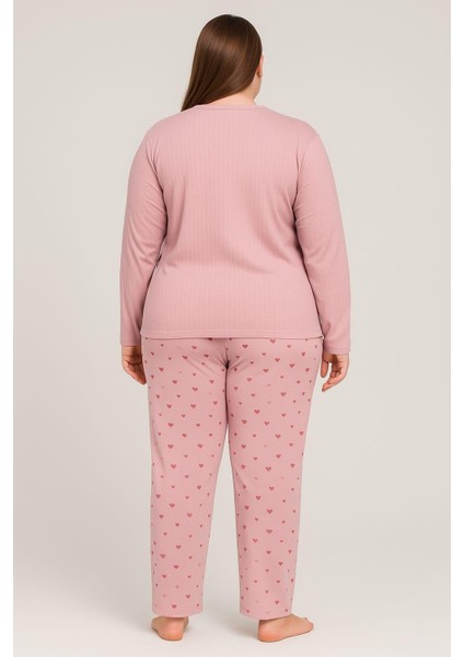 Kadın 0387 Büyük Beden Raporlu Kalın Kışlık Pijama Takımı Gül Kurusu fiyatları