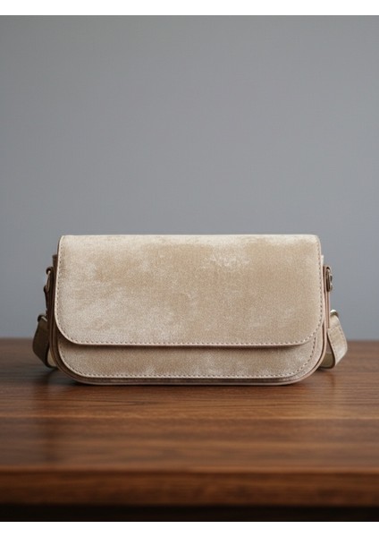 Süet Kadın El Çantası & Omuz Çantası Ayarlanabilir Askılı Vizon