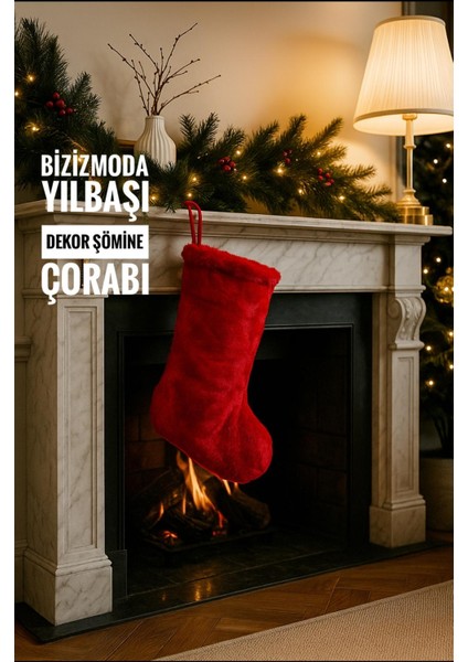 Yılbaşı Kırmızı Christmas Şömine Çorabı Hediye Kesesi Yılbaşı Ağacı Süsü 23CM x 33CM