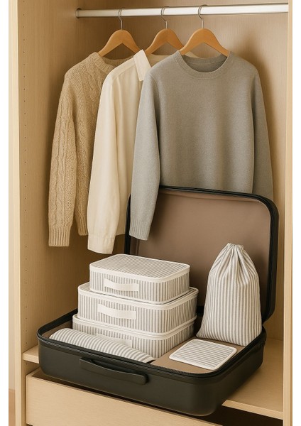 6'lı Valiz Içi Düzenleyici Set Çizgili | Bavul Organizer Seyahat Çantası Düzenleme Kutusu modelleri