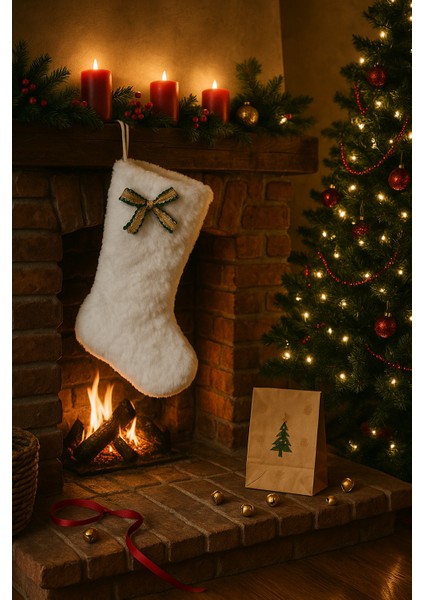 Yeni Yıl Yılbaşı Çorabı Şömine Çorabı Hediye Kesesi Noel Çorabı Yılbaşı Süsü