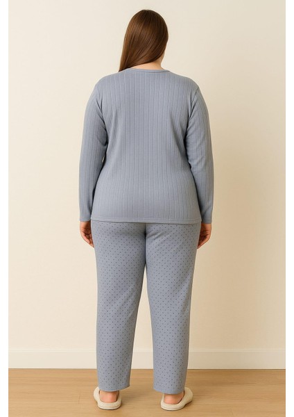 Kadın 0385 Büyük Beden Raporlu Kalın Kışlık Pijama Takımı Indigo fiyatları