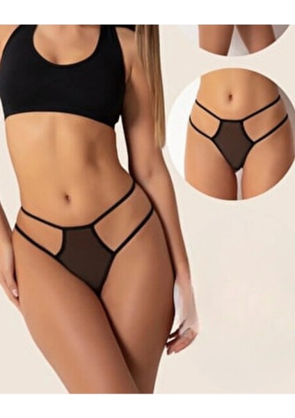 Dodes Büyük Beden Fantazi Siyah Seksi Tül Kadın String - Fantezi Tanga TG270036-B