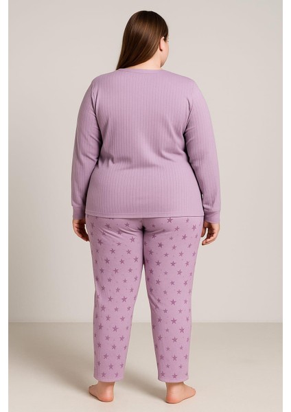 Kadın 05164 Büyük Beden Raporlu Kalın Kışlık Pijama Takımı Lila fiyatları